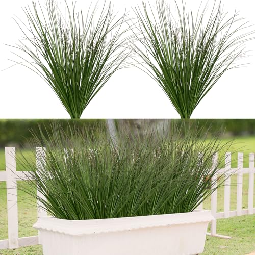 Ttranewsoo Artificial Grass,Fake Grass Artificial Shrubs Wheat Grass Greenery,Fake Grass Decor Artificial Plants Ornamental Grass Outdoor Fake Grass Green Leaves for Decoration(12PCS) - color: Dark Green12