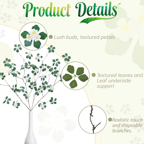 4Pcs 38.8 inches Artificial Tree Branches and Twigs Faux Plant Stems for Tall Vase, Home, Hotel, Office, Store Decor (Green Five-Leaf with Flowers) - color: Green Five-leaf With Flowers