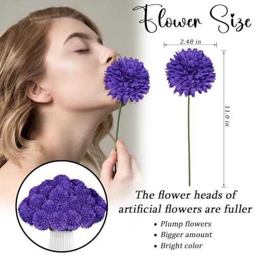 36 Pcs Purple Artificial Chrysanthemums Flowers Fake Mums Silk Vintage Ball Flower for Home Decor Indoor Floral Arrangement Table Centerpiece - color: Purple