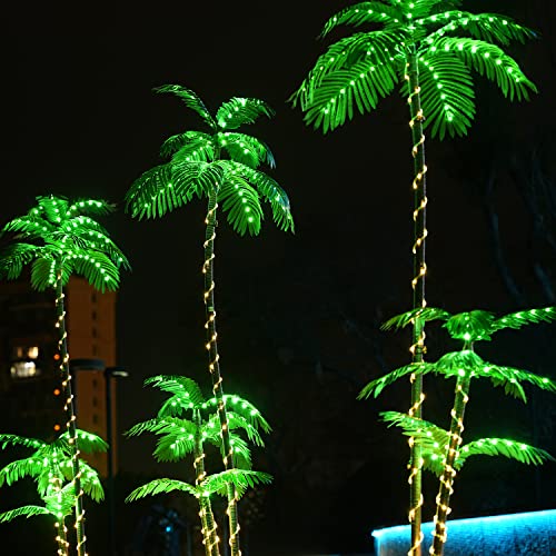 Artificial Palm Tree Christmas Tree 7Ft 3Trunks 260LED Lighted Simulation Tropical Palm Tree Fake Plant Light for Patio Home Office Beach Yard Cruise Hawaiian Party Tiki Bar Decorations - Electric - style: 7FT Plug-in