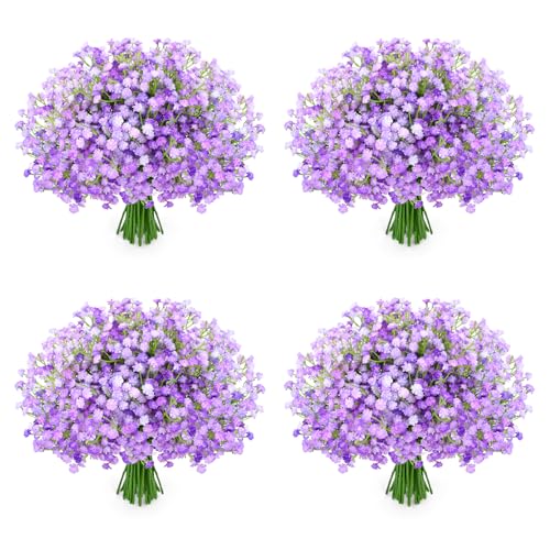 48Pcs Babys Breath Artificial Flowers, Fake Baby Breath Flowers Artificial Bulk Faux Gypsophila Real Touch Flowers for Wedding DIY Bouquet Floral Arrangement Party Home Garden Decor, Purple - color: Purple, size: 48PCS