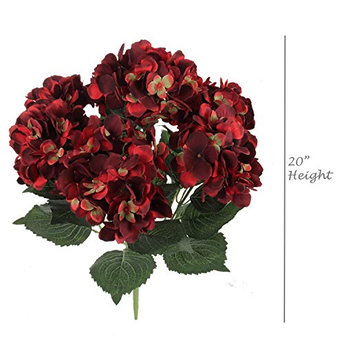 Larksilk Hydrangea Artificial Flowers - Faux Hydrangea Flowers - Home Decor, Easter Decorations, Spring Decor - Floral Centerpieces for Tables - 20" Floral Stems, Burgundy, 1 Piece | Faux hydrangea flowers and fake hydrangeas, real-touch silk; UV-resistan