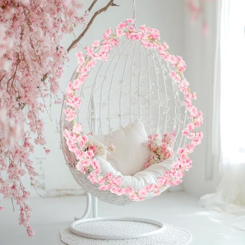 Augshy Cherry Blossom Garland, 6 Pack Artificial Cherry Flower Vines Pink Silk Sakura Vine Hanging for Wedding Party Arch Office Table Spring Summer Valentine Floral Home Decor
