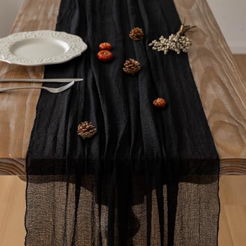 Keketoarrange Black Table Runner Cheesecloth Gauze Rustic Premium Cotton Cheese Cloth Table Decor 120 Inch 10 FT for Wedding Bridal Baby Shower Long Sheer Boho Summer Home Decorations - color: Black, size: 35"x120"(Pack of 1)