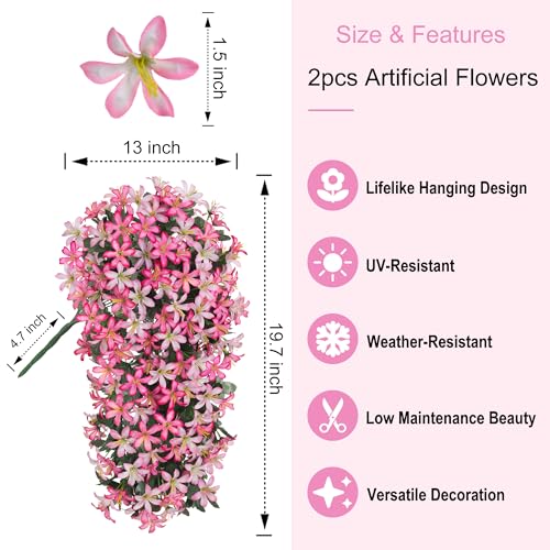 Ivydale Artificial Lily Flowers for Outdoors Fake Hanging Flower Vines for Outside Decoration, UV Resistant 2PCS Faux Plants for Patio Porch Balcony Garden Yard, Pink & Light Pink - color: Pink & Light Pink