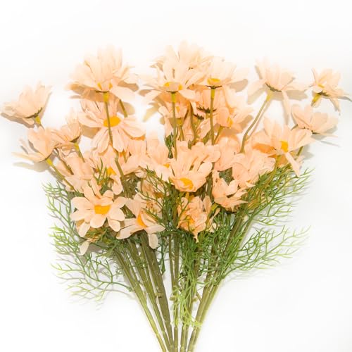 Artificial Silk Daisy Fake Flowers 20.8 Inch, Champagne Flowers Artificial Wildflowers for Wedding, 10 Pcs Faux Daisy Flowers Artificial Flowers with Stem for Outdoors, Home Garden, Photography Props - color: Champagne