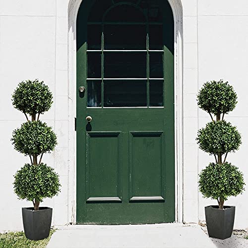 Damomo Artificial Topiary Ball Tree Outdoor, 4.6ft Fake Topiaries Triple Ball Trees(1 Pieces) Faux Boxwood Plants Potted Green Decorative Indoor or Garden（56inch） - size: 4ft 8in