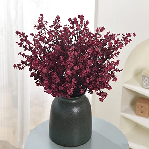 15PCS Artificial Baby Breath Flowers Fake Silk Real Touch DIY Floral Bouquets Decor Wedding Party Decoration Arrangements-Burgundy - color: 15pcs-burgundy