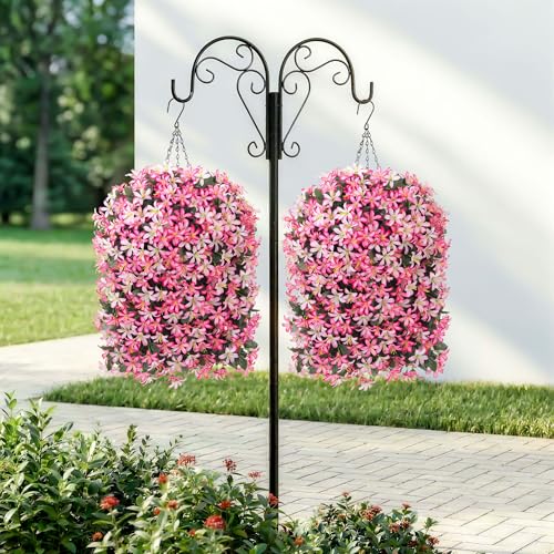Hoppwodd Artificial Flower for Outdoors 4pcs Fake Lily Hanging Flower Baskets for Outside UV Resistant Silk Faux Long Trailing Vines for Garden Porch Patio, Pink & Light Pink - color: Pink & Light Pink