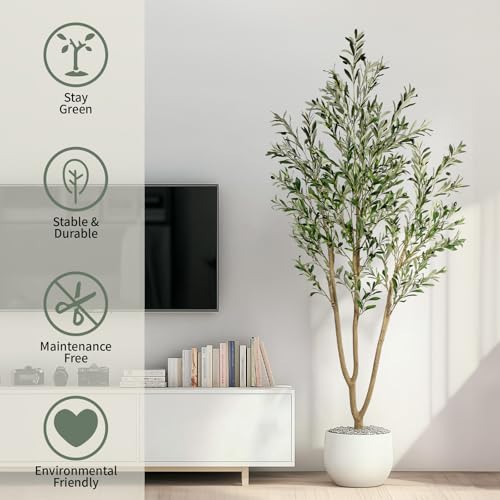 7FT Artificial Olive Tree, Indoor Faux Olive Tree Fake Potted Silk Olive Tree Plants with Lifelike Branches & Fruits for Home Office Decor - color: Olive Tree, size: 7ft