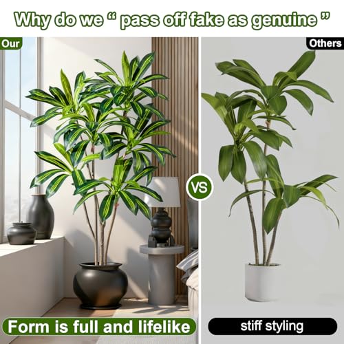 Artificial Trees Large Tall Fake Tree Fiddle Leaf fig Indoor Outdoor Realistic Big Faux Patio Plants Floor Dracaena Decorative for Home Living Room Office Bedroom Porch Outside Patio para decoracion - size: 5ft