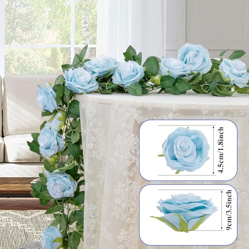 U'Artlines 3 Pack Artificial Blue Rose Vines Floral Garlands Total 19.5 Ft Fake Vine Silk Flower Garland for Indoor Outdoor Home Wedding Arch Garden Wall Decoration - color: Blue, size: Set of 3