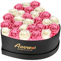 ADDWel Preserved Roses Bouquet for Her Anniversary, Birthday Flower Gifts for Women, 27-Pieces Eternal Roses with Natural Fragrance in Heart-Shape Box for Wife Girlfriend Mom - color: Pink & White - 27 Roses