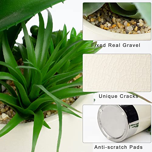 Hollyone Large Artificial Succulents Plants Faux Succulents 12" Fake Succulent Plants in Sliver Ceramic Pot Succulent Plant for Desk Modern Home Living Room Office Table Bathroom Decor - color: Mercury - Silver 1