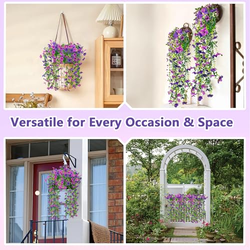 bealy 4 Pcs Artificial Fake Hanging Flowers Plants for Outdoor Outside Decoration,Spring Summer Fake Silk Daisy with Eucalyptus UV Resistant Realistic Trailing Vines for Balcony Patio Porch,No Fade - size: 4 pack