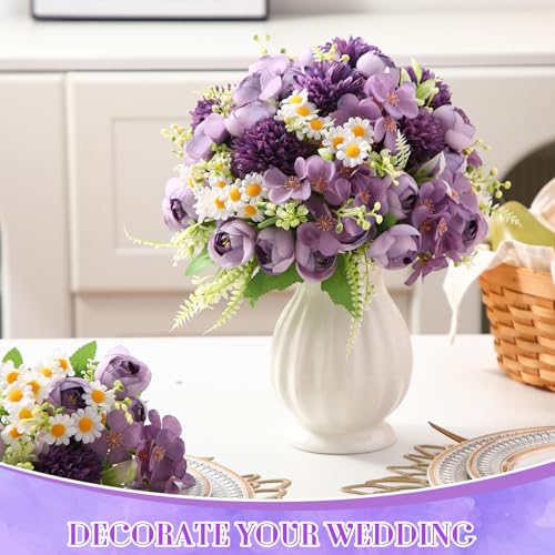 Tigeen Peonies Artificial Flowers Faux Roses Silk Flowers Hydrangea Artificial Bouquet for Wedding Table Centerpiece Floral Vase Home Office Bridal Decor(Dark Purple,12 Bundles) - color: Dark Purple