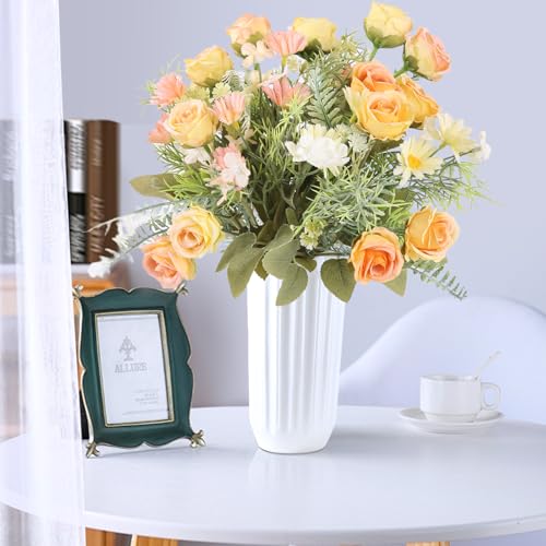 3 Pcs Artificial Rose Flowers Fake Flowers Bouquet Faux Flower Arrangement for Wedding Home Centerpieces Decor(Champagne) - color: Champagne