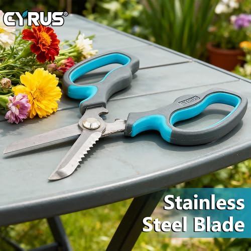 CYRUS Serrated Pruners Flower Scissors Floral Shears for Cutting Flowers,Garden Shears with Integrated Stab Remover,Florist Cutters Rose Snips,Blue - style: Blue2