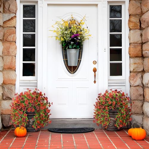 ZFProcess Artificial Hanging Flowers for Outdoors Spring Decoration, 2PCS Silk Fake Daisy Realistic Outdoor Flowers UV Resistant Porch Patio Window Yard Decor (Red Brown) - color: Red Brown