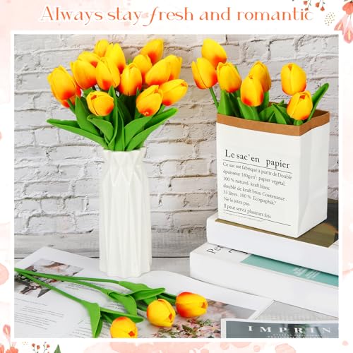 Lyrow 30 Pcs Tulips Artificial Bouquet Flowers Faux Tulips for Home Kitchen Wedding Decorations,Gift Idea for Easter Decor Mother's Day Birthdays(Gold Yellow) - color: Gold Yellow