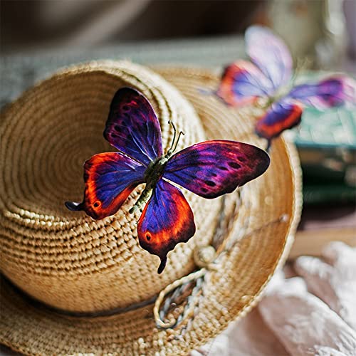 Artificial Butterfly, Silk Butterflys, Butterflies for Crafts for Floral Arrangements, 3D Butterfly Stakes Decor, Christmas Tree Decor, New Year Party Supplies - color: Purple Butterfly-5-pcs