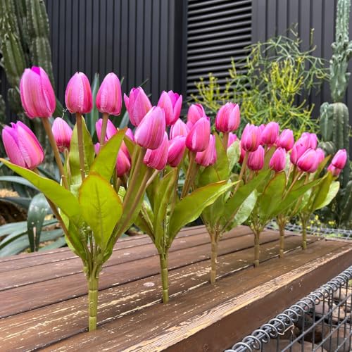Artificial Fake Flowers Tulip for Outdoor Decoration,UV Resistant Faux Plastic Fabric Greenery Shrubs Plants Fake Flowers Hanging Planter Kitchen Home Garden Wedding Decor (Light Purple) - color: Light Purple