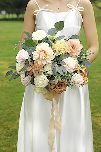 Nude Color Artificial Flowers Set - Fake Roses, Peonies, Dahlia, Silk Flowers with Stems for DIY Wedding Bouquets,Floral Arrangement,Table Centerpieces,Baby Shower, Home Decor - color: Champagne
