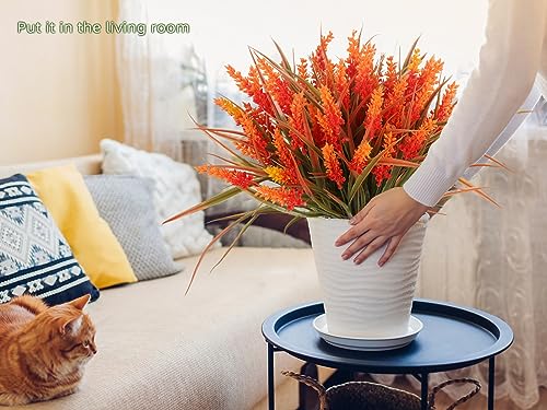 RECUTMS Artificial Fall Mums Flowers Plants Outdoors, Faux Plastic Shrubs Fake Greenery UV Resistant for Garden Patio Decor Window Box Office Hanging Planter Pathway Front Porch(Samlon) - color: Salmon