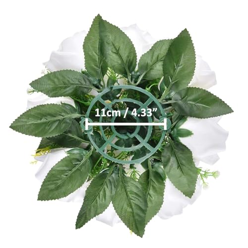 10Pcs Artificial Flower Ball Arrangement, 9.5" 15 Heads Wedding Roses Bouquet with Base Suitable for Parties Valentine's Day Wedding Centerpieces Flower Rack and Home Decor (White) - color: White