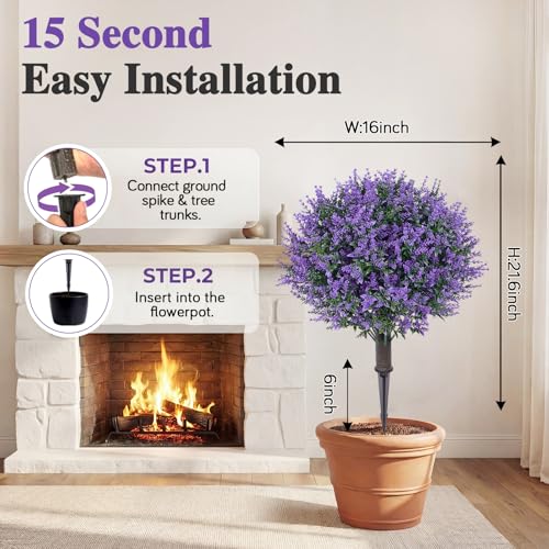 PATIO CHOICE Artificial Topiary Boxwood Ball Trees with Lavender Set of 2 22" Artificial Faux Plants Realistic Bushes Fake Shrubs Decorations for Outdoor Indoor Front Porch Garden - color: Lavender, size: 22in