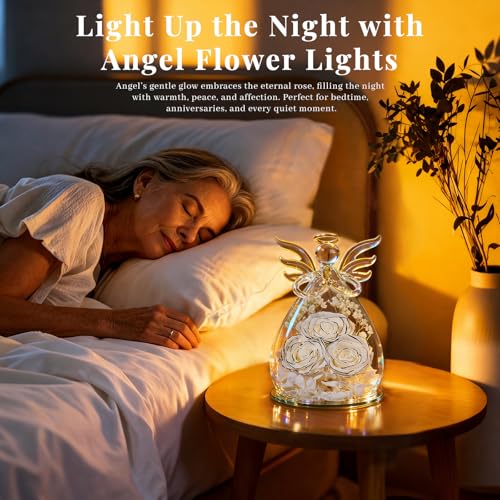 Beferr Gifts for Mom Birthday Gifts for Women, Fresh Flowers for Delivery Forever Preserved Rose in Glass Angel Figurine, Anniversary Christian Real Rose for Grandma Wife Mother from Daughter Son - color: N White-limited Edition