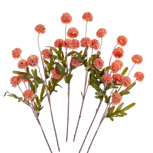 SITUMEIZI Orange Pompon Mum Artificial Flowers Faux Silk Mums Mini Chrysanthemum with Stems 6Pcs for DIY Orange Wedding Centerpieces Floral Arrangements - color: Orange