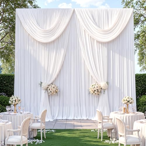 10ftx12ft Wrinkle Free White Backdrop Curtain for Wedding Parties, Silky Polyester 12 ft Long Photo Backdrop Drapes Back Drop Cloth Drapery for Birthday Baby Shower Photography Background - color: White, size: 5ft(W)x12ft(H)_2 Panels