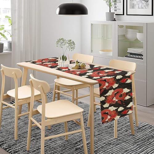 Chinese Dragon Table Runner, Aisa Mythological Abstract Art Print Table Runner for Kitchen Dining Wedding Party Holiday 13x36in - color: Aisa-1, size: 13x36in