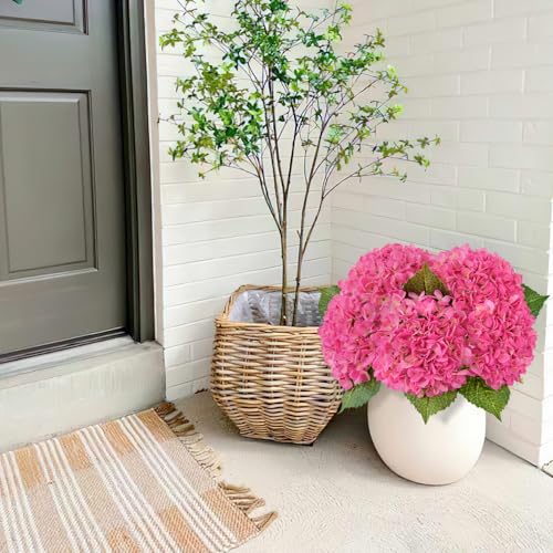 JINWOE Faux Hydrangea Flowers for Decoration,3pcs 21" Latex Real Touch Lifelike Faux Flowers, Full Fake Artificial Hydrangeas with Stems for Bouquet Table Centerpieces Spring Home Decoration（Fuchsia） - color: Fuchsia