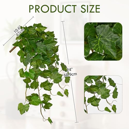 24" Artificial Hanging Plant Ivy Vine Green Plants Decorative Artificial Plants Fake Hanging Plants for Window Wall Decorations - color: Grape Leaf, size: 24-inch
