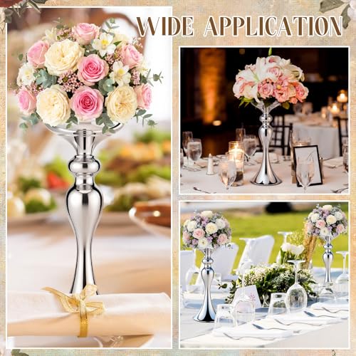 Sadnyy 2 Pcs Sliver Metal Flower Arrangements Stand Tall Wedding Centerpiece Stand Table Decor Flower Vase for Wedding Reception Event Party Dinner Home Decor(12.6 Inch) - size: 12.6 Inch