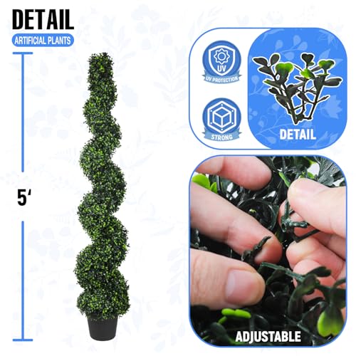 E&K 5FT Artificial Spiral Boxwood Topiary Tree with Plastic Nursery Pot, Fake Tall Tree Artificial Plant Faux Trees for Home Office Garden Indoor Outdoor Decor (1 Pack) - color: Spiral Boxwood, size: 5ft