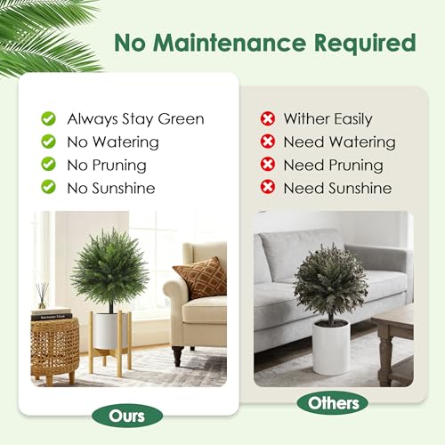 Der Rose Bundle of 23" Artificial Cedar Topiary Ball Trees and 4 Pack Small Fake Plants Spring for Front Porch Garden Decor