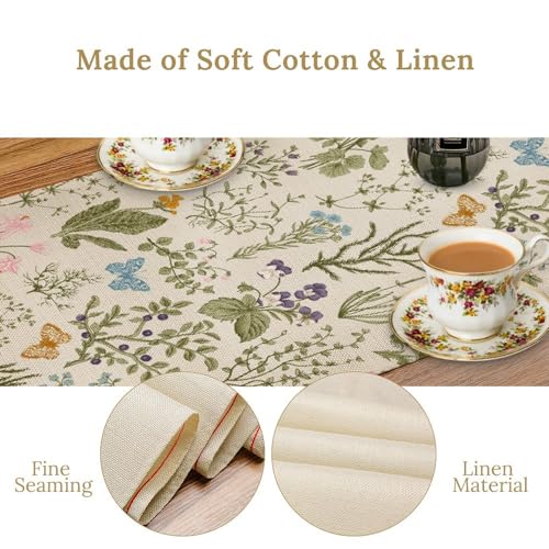 Wildflowers Floral Spring Table Runner, Seasonal Summer Butterfly Kitchen Dining Table Decoration for Home Party Dining Kitchen 13x36in - color: Flower-12, size: 13x36in