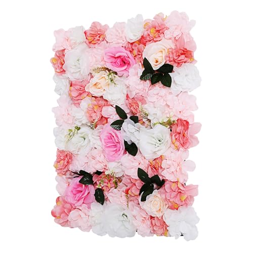 DNYSYSJ Flower Wall 12PCS 23.62" x 15.75" x 0.79" Lifelike Pink Hydrangea Artificial Pink Rose Flowers Panel Silk Fabric Wall Mat - color: Pink and White, size: 12 pieces