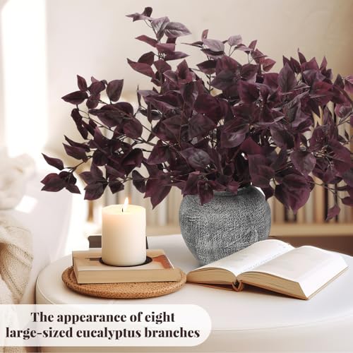 Giegxin 8 Pcs Artificial Burgundy Eucalyptus Stems, 32.7 Inch Christmas Faux Eucalyptus Stems Fake Burgundy Branches Spray Silk Leaves Plants for Vase Home Farmhouse Table Decor