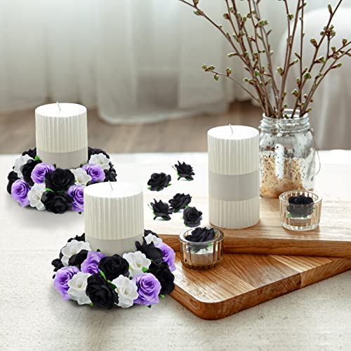 Yinsun 50pcs Mini Black Roses Artificial Flower Heads, 1.57” Real Touch Black Silk Fake Flowers for DIY Craft Home Decor Halloween Party Decoration - color: Black, size: 1.57 Inch