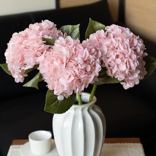 DUYONE 22" Real Soft Touch Hydrangea Artificial Flowers Realistic,Large Long Stem Fake Flowers Full Latex Faux,Wedding Bouquet,Party Home Decor,Garden Office Room Table Centerpieces Pink 3Pcs - color: Pink, size: 3Pcs