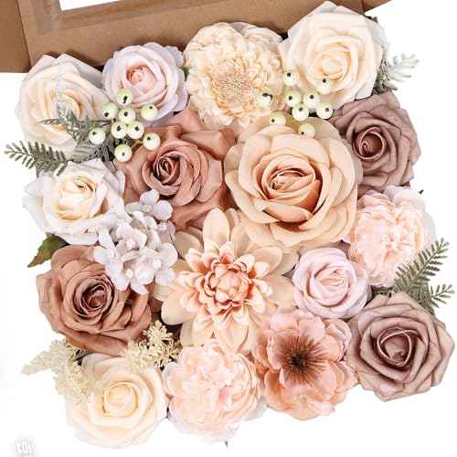 Artificial Flowers Combo Box Fake Rose for DIY Floral Arrangements Wedding Bouquets Centerpieces Baby Shower Party Home Decorations Nude Color - color: Nude