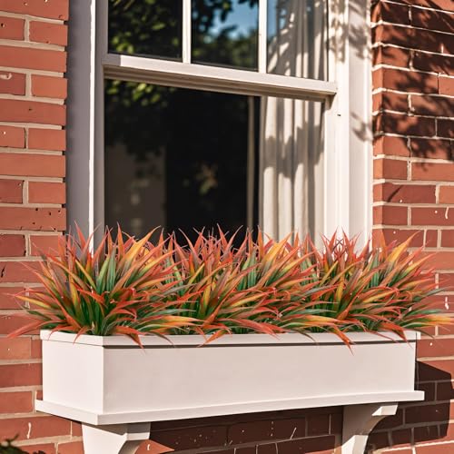 Ouddy Decor 20 Pcs Fake Outdoor Plants Artificial Grass Greenery Stems Faux Plastic Plants UV Resistant for Spring Summer Indoor Outside Garden Planter Pathway Porch Patio Window Home Decor, Orange - color: Orange