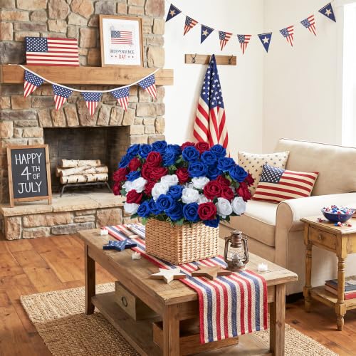 50 PCS Blue Roses Artificial Flowers, Fake Roses with Stem Realistic Silk Roses for DIY Wedding Bouquets Tables Centerpieces Arrangements Baby Shower Birthday Home Decor Independence Day Gift for Her - color: Blue