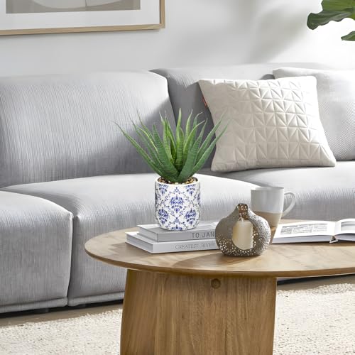 Briful Agave Plants Artificial Succulents Fake Plant in Blue Vase, 9'' Tall Realistic Faux Aloe Vera for Home Decor Indoor Centerpiece Table Kitchen - color: Aloe Blue Ceramic Vase