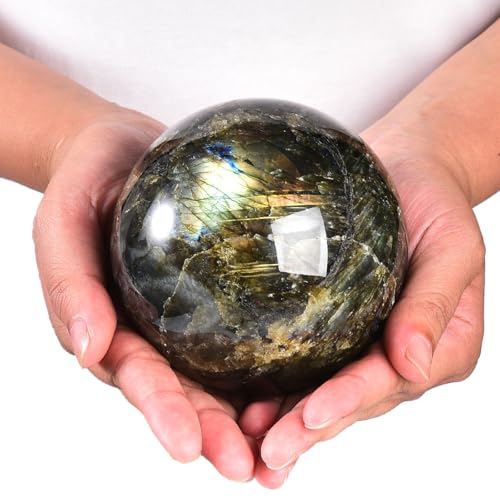 Labradorite Crystal Ball with Stand Large Crystals Sphere Decorative Ball Meditation Witchcraft Home Decor 90-100mm/3.5-3.9" - color: Labradorite, size: 3.5 - 3.9 inches