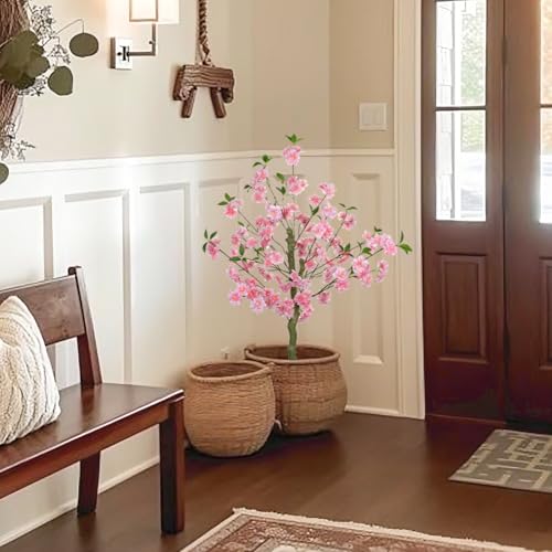 3 FT Artificial Cherry Blossom Tree in Black Pot, Pink Faux Sakura Tree with Planter for Indoor Decorations, Real Touch Fake Plants Potted for Home Bedroom Living Room Entryway & Office Decor - color: Pink